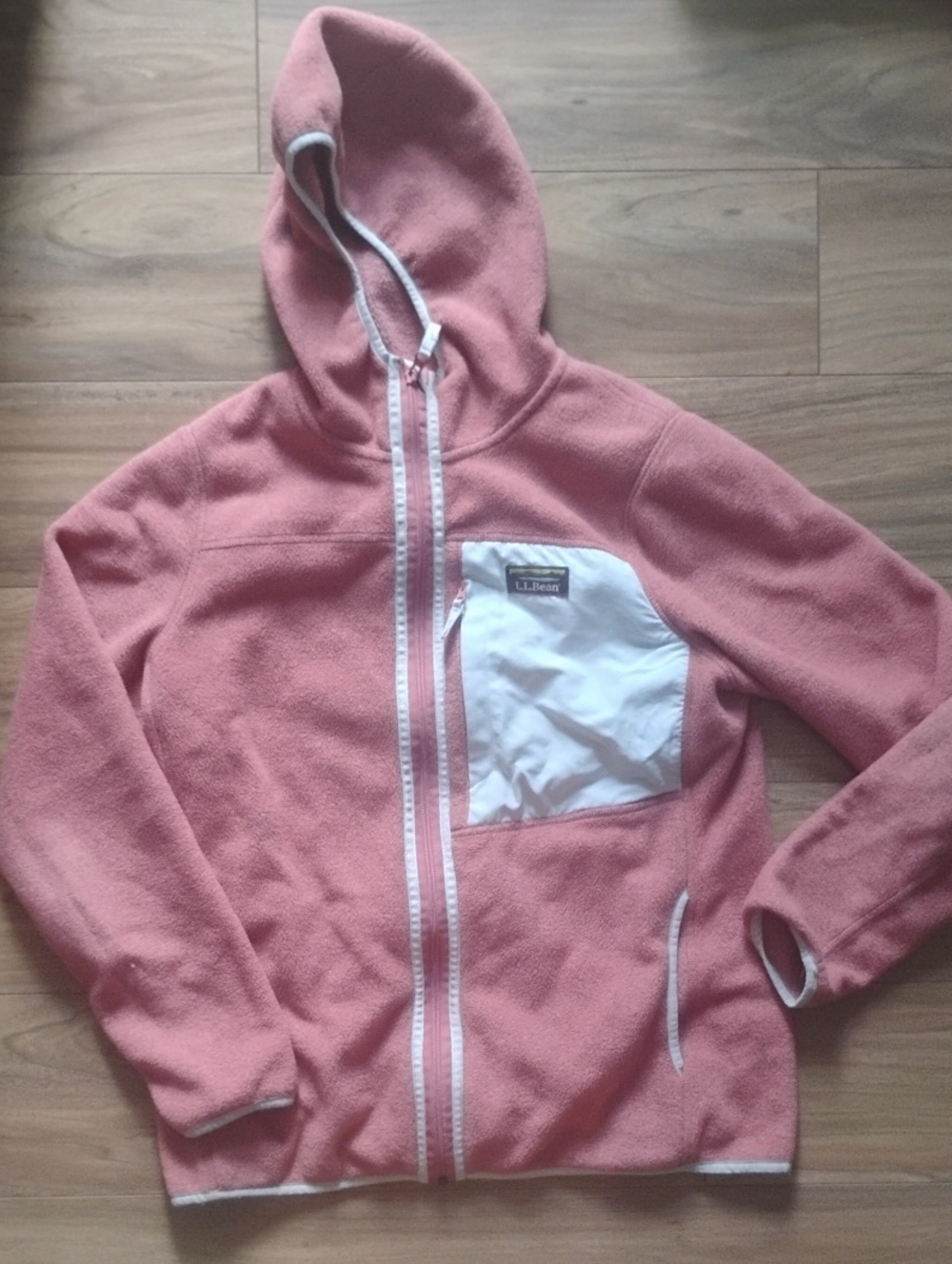 L.L. Bean Dusty Pink Hooded Teddy Fleece Jacket with White Chest Pocket
